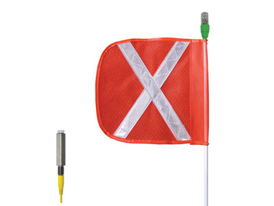 Warning Whip - All-Purpose - 8' - 12" Orange Flag - White X - Solid Red LED - AP8.12OW.R
