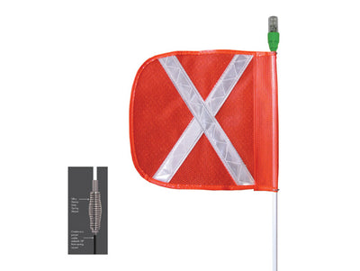 Warning Whip - Heavy Duty - 8' - 12" Orange Flag - White X - Solid Red LED - Heavy Pigtail - AP812OW11PT