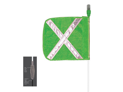 Warning Whip - Heavy Duty - 8' - 16" Green Flag - White X - Flashing Green LED - Heavy Pigtail - AP816GW12PT