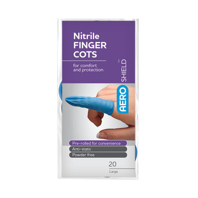 AERO AEROSHIELD Nitrile Finger Cots Blue Large 20/bag - ASN20-L