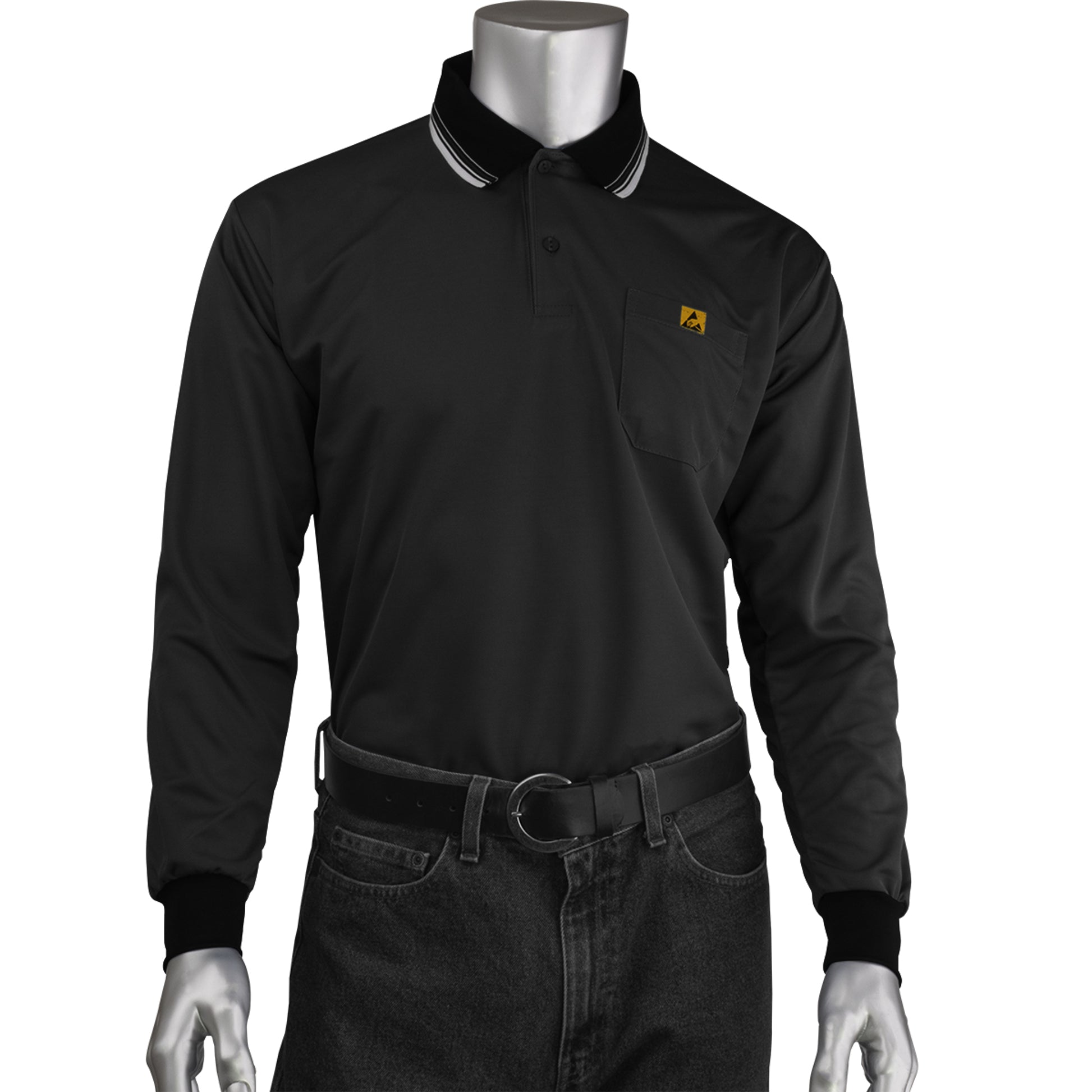 Uniform Technology Reusable Clothing Long Sleeve ESD Polo Shirt - Black - 1/EA - BP801LC-BK