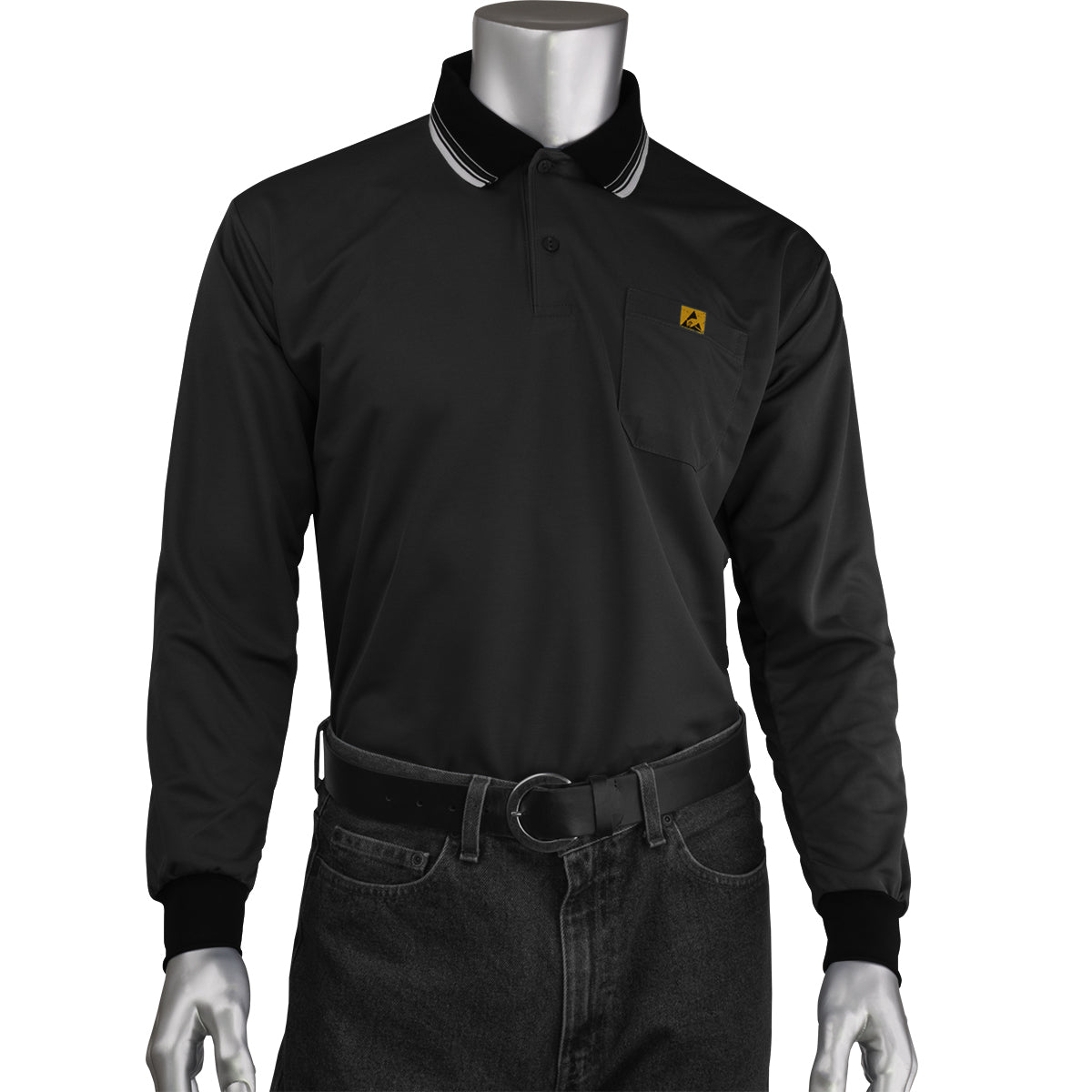Uniform Technology Reusable Clothing Long Sleeve ESD Polo Shirt - Black - 1/EA - BP801LC-BK