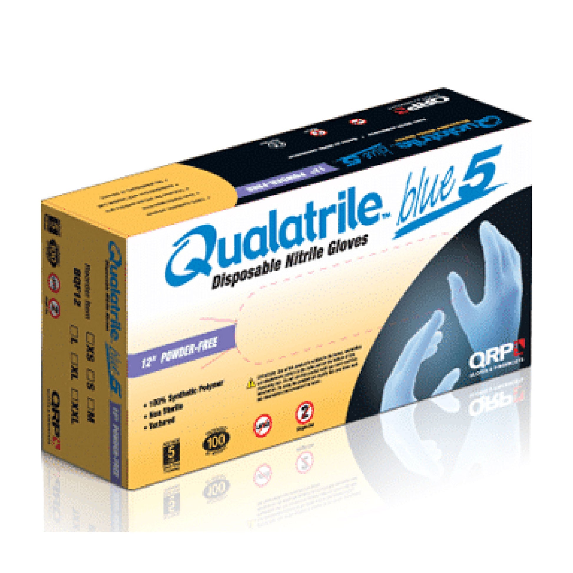 QRP Qualatrile Disposable Nitrile Glove Powder Free w/Textured Grip - 5 mil - Blue - 1/CS - BQF12