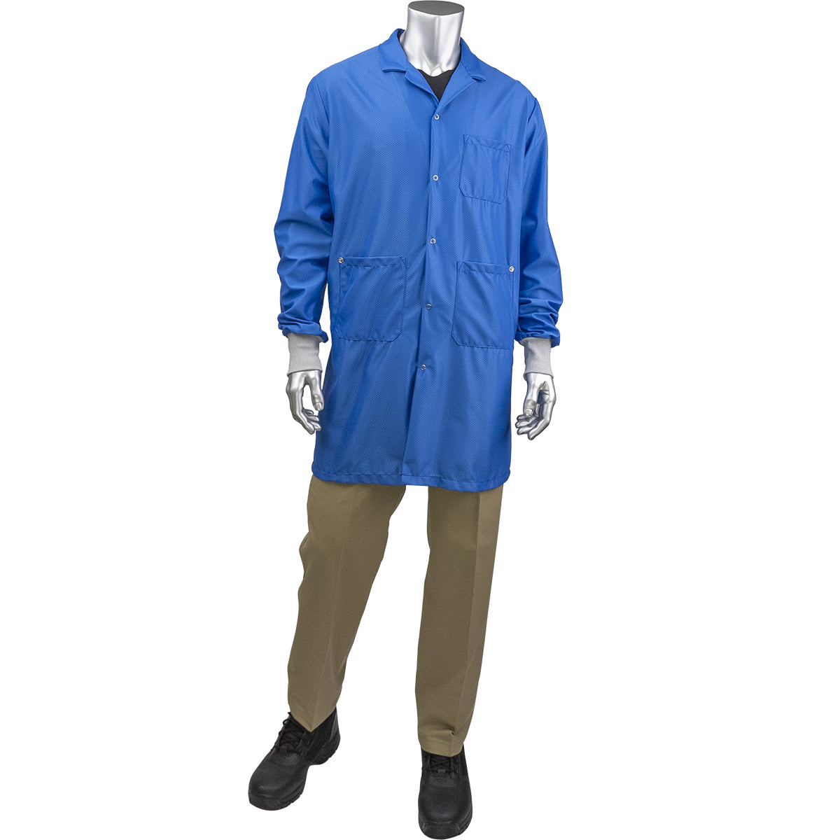 Uniform Technology Reusable Clothing StatMaster Long ESD Labcoat - Knit Cuff - Royal - 1/EA - BR51C-47RB