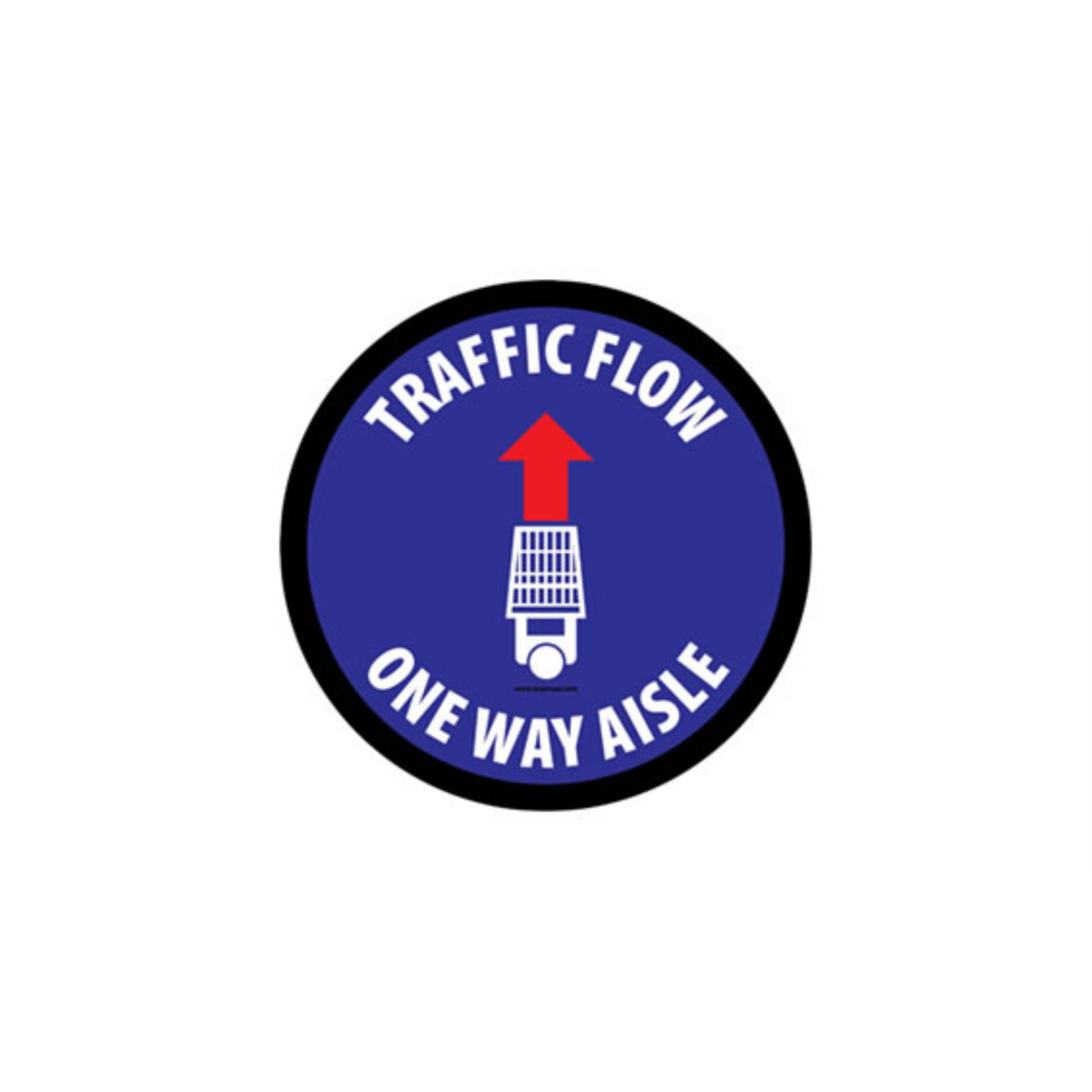 30" CIRCLE SIGNS -  Circle Sign "Traffic Flow One Way Aisle" - LS-SIGN 900 #3893 -UEN