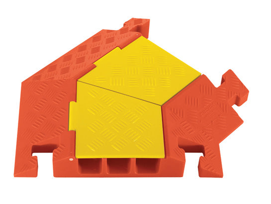 Cable Protector - Linebacker - 3-Ch - 2.25" - Right Turn - T-Conn - Yellow/Orange - 56 - 840 Lb Load - CPT3X225-R-Y/O