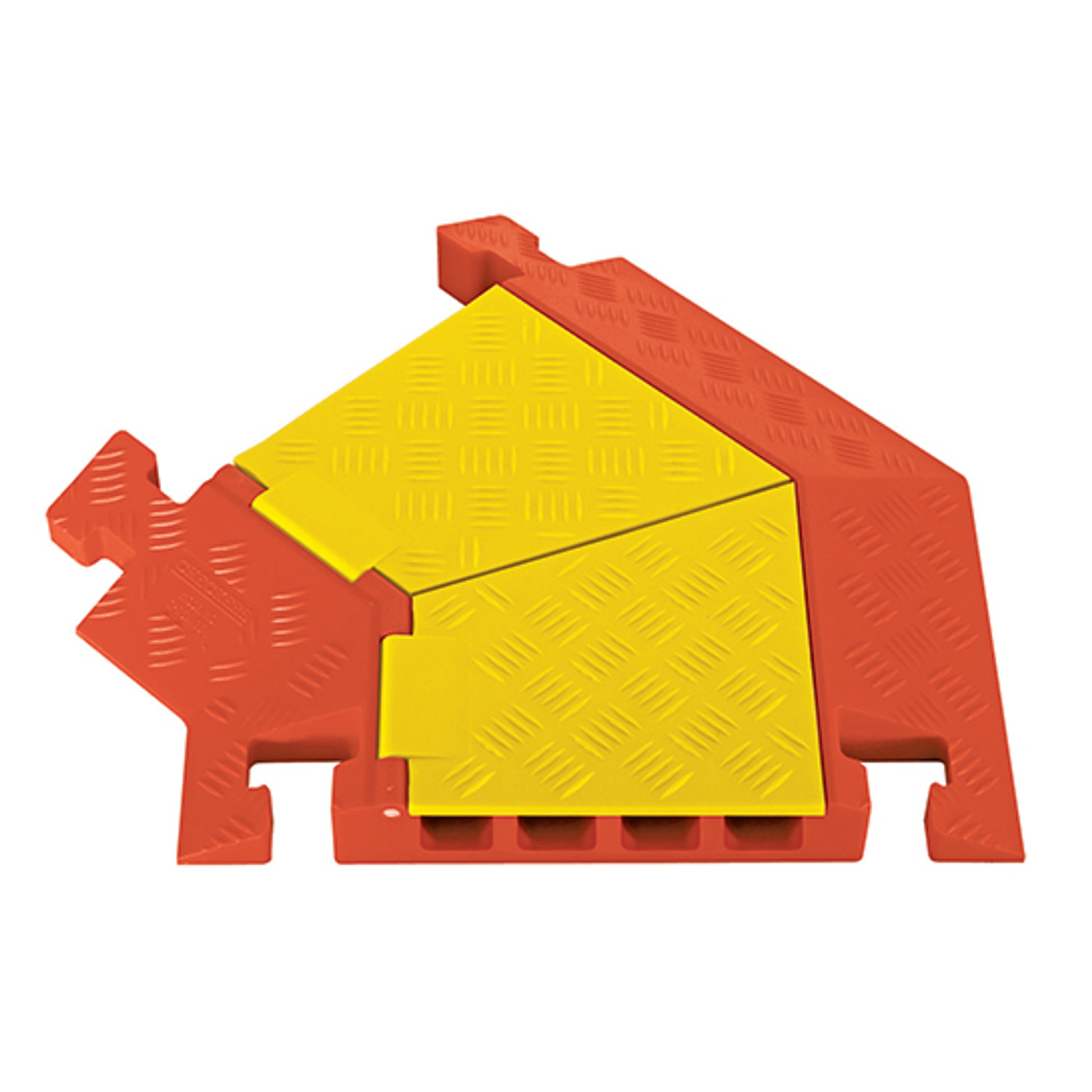 Cable Protector - Linebacker - 4-Ch - 1.25" - Left Turn - T-Conn - Yellow/Orange - 80 - 600 Lb Load - CPT4X125-L-Y/O