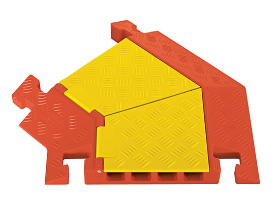 Cable Protector - Linebacker - 4-Ch - 1.25" - Left Turn - T-Conn - Yellow/Orange - 80 - 600 Lb Load - CPT4X125-L-Y/O