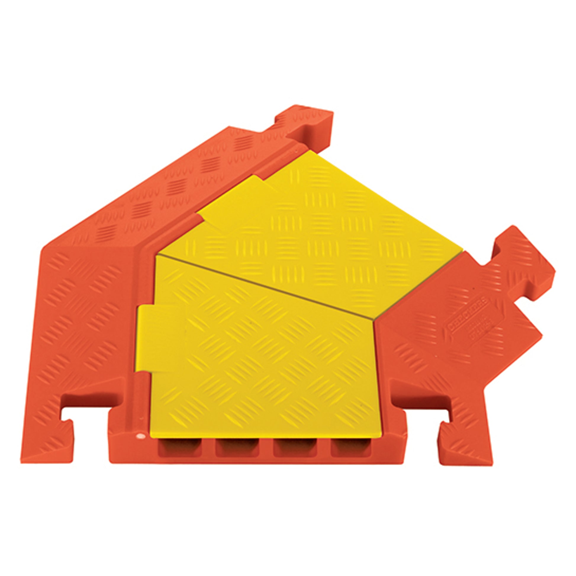 Cable Protector - Linebacker - 4-Ch - 1.25" - Right Turn - T-Conn - Yellow/Orange - 80 - 600 Lb Load - CPT4X125-R-Y/O