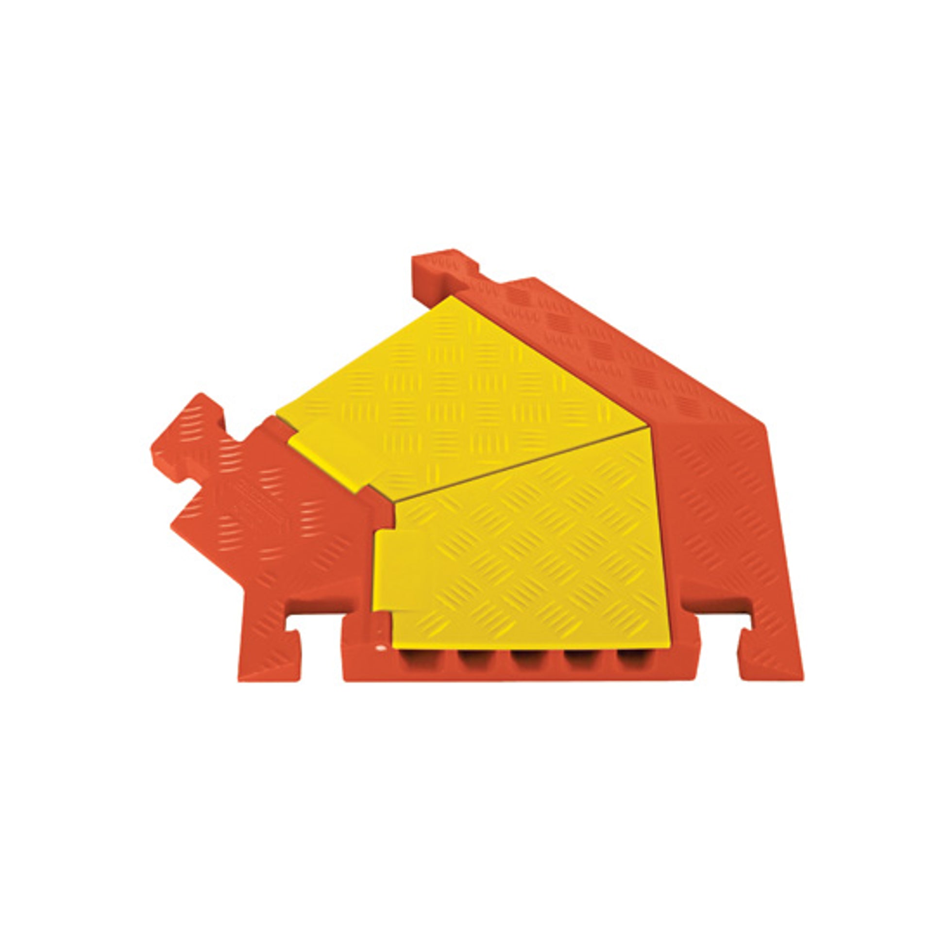 Cable Protector - Linebacker - 5-Ch - 1.25" - Left Turn - T-Conn - Yellow/Orange - 80 - 600 Lb Load - CPT5X125-L-Y/O