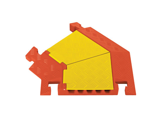 Cable Protector - Linebacker - 5-Ch - 1.25" - Left Turn - T-Conn - Yellow/Orange - 80 - 600 Lb Load - CPT5X125-L-Y/O