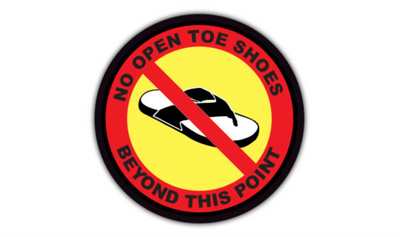 16" CIRCLE SIGNS - Circle Sign - No Open Toe Shoes Beyond This Point - DSV-SIGN 256 #0566 -UEN