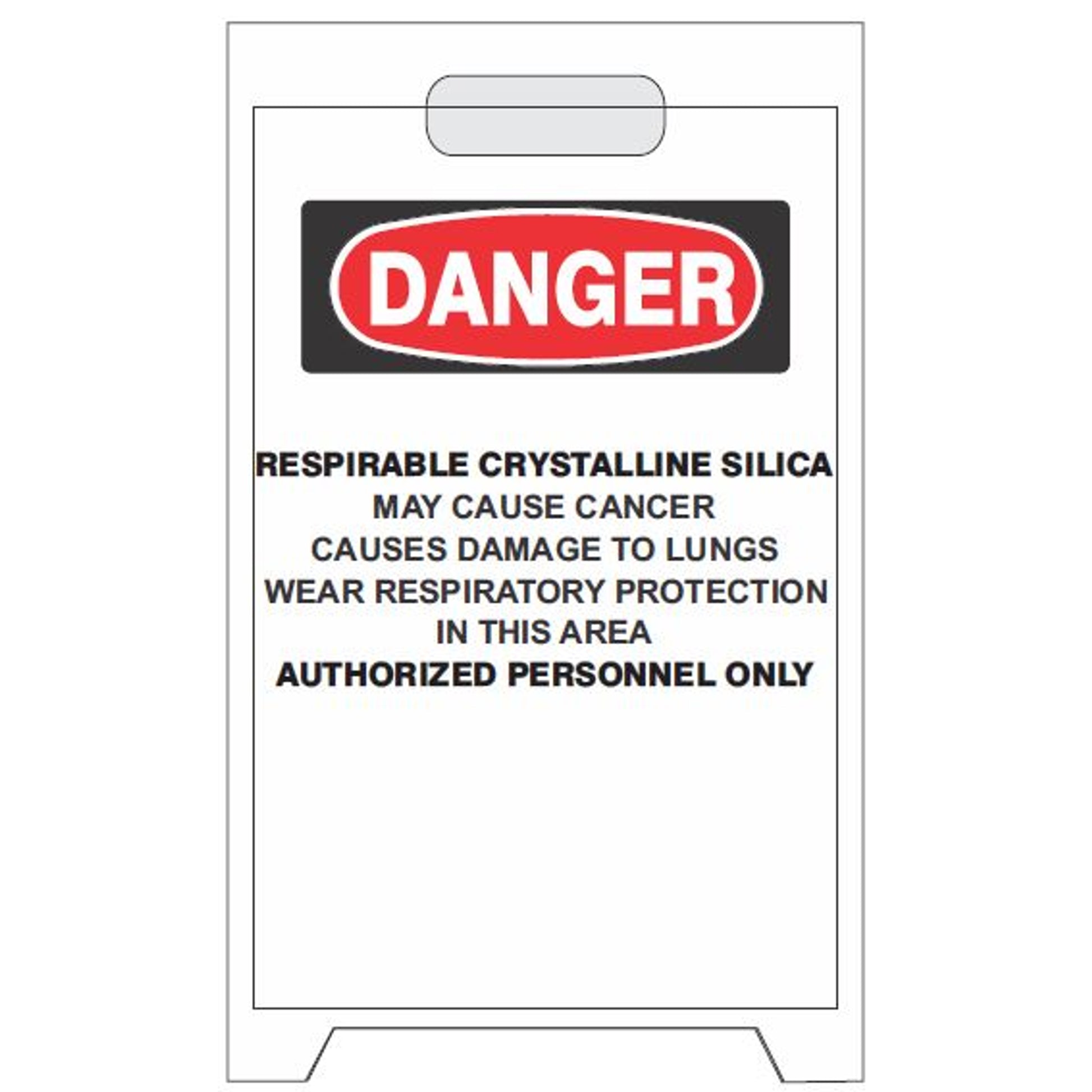 RESPIRABLE CRYSTALLINE SILICA MAY CAUSE CANCER - SILICA FOLDING FLOOR STAND - RESPIRABLE CRYSTALLINE SILICA MAY CAUSE CANCER - SILICA FOLDING FLOOR STAND, 20X12, Coroplast Plastic