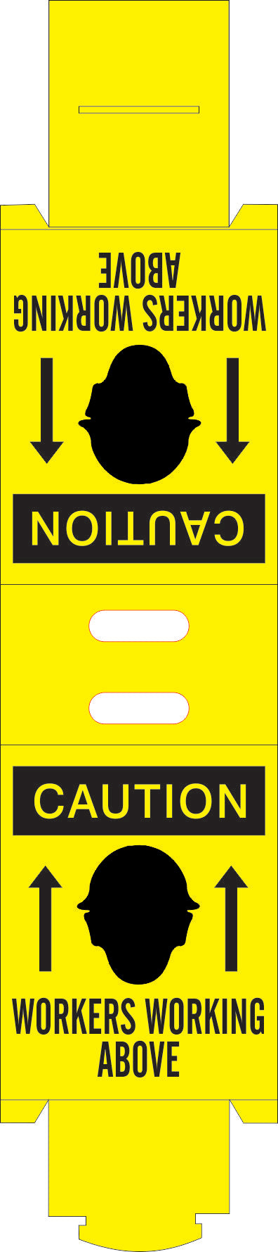 CAUTION WORKERS WORKING BELOW AND ABOVE FOLDING FLOOR STANDS