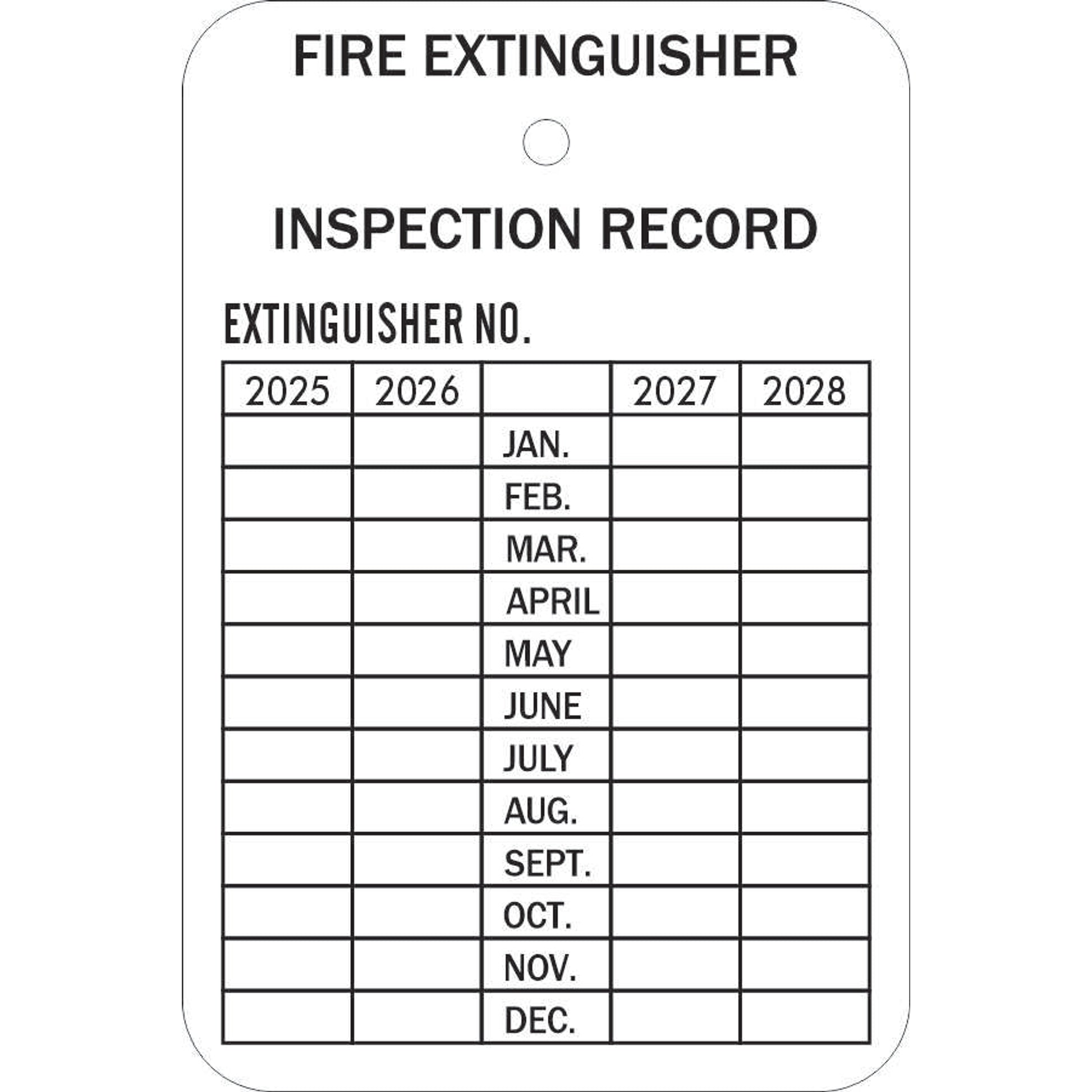 FIRE EXTINGUISHER INSPECTION RECORD - FIRE EXTINGUISHER INSPECTION RECORD, 3X2, Aluminum (.022)