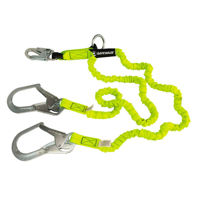 Safewaze PRO 6' Stretch Internal Energy Absorbing Lanyard: Dual Leg, O-ring, Rebar Hooks - FS66150