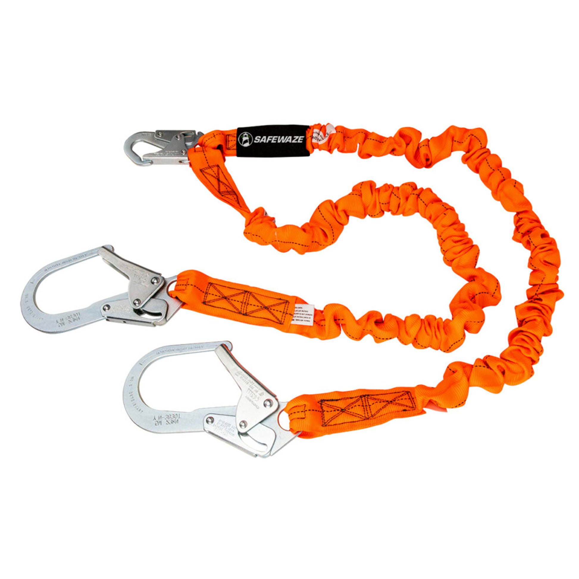 Safewaze V-Line 6' Stretch Internal Energy Absorbing Lanyard: Dual Leg, Rebar Hooks - FS88596