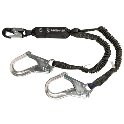 Safewaze PRO 6' Stretch Energy Absorbing Lanyard: 12' FF Dual Leg, Steel Snap Hooks - FS88761-FF