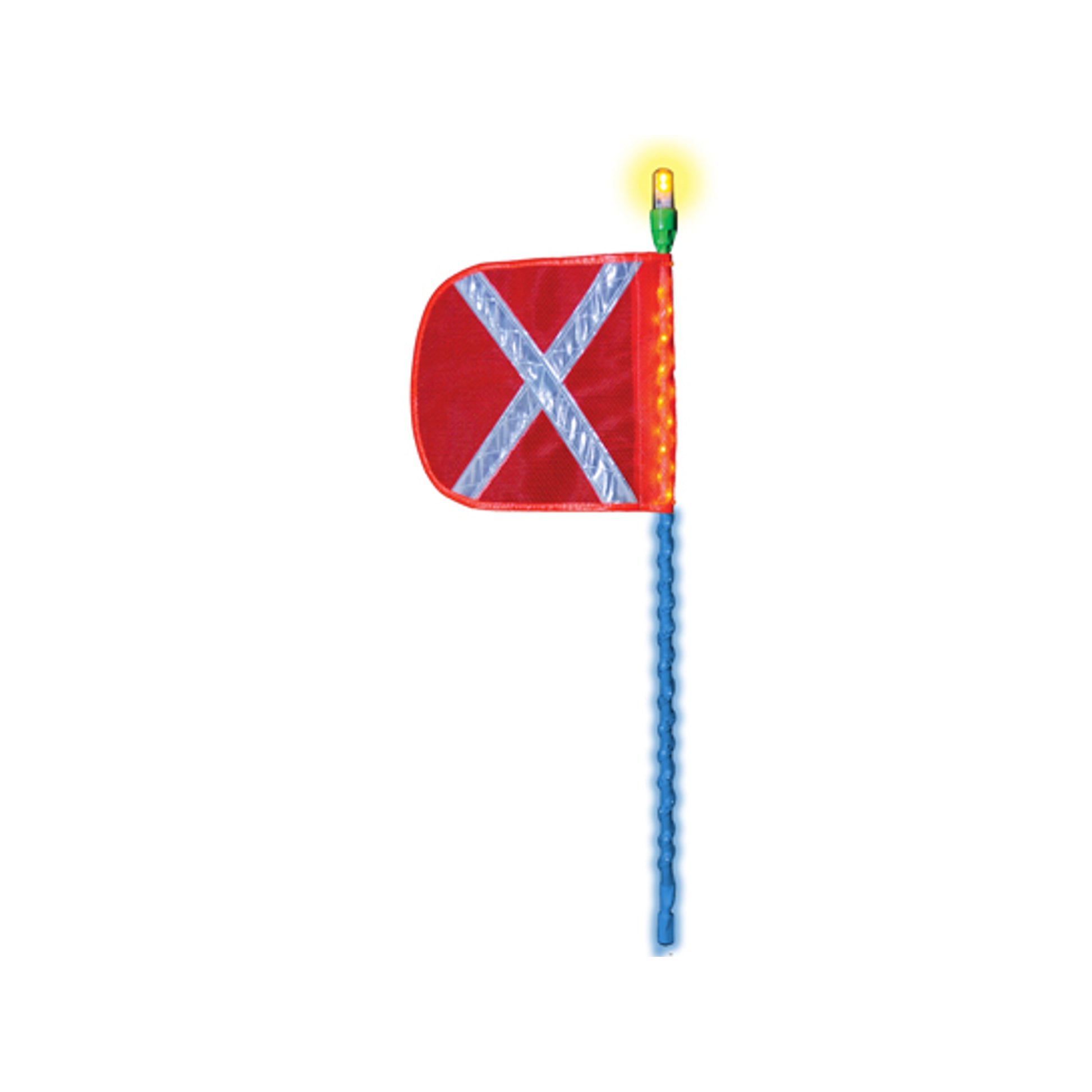 Warning Whip - All-Purpose - LED-Wrap - Blue - 5' - 12" Orange Flag - White X - Flashing Amber LED - FSLEDB5OWAF