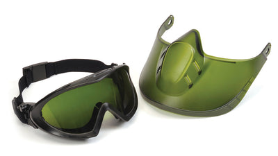 Pyramex Capstone Direct/Indirect Goggle With IR 3 Lens And Green Tinted Faceshield Attachment Safety Eyewear