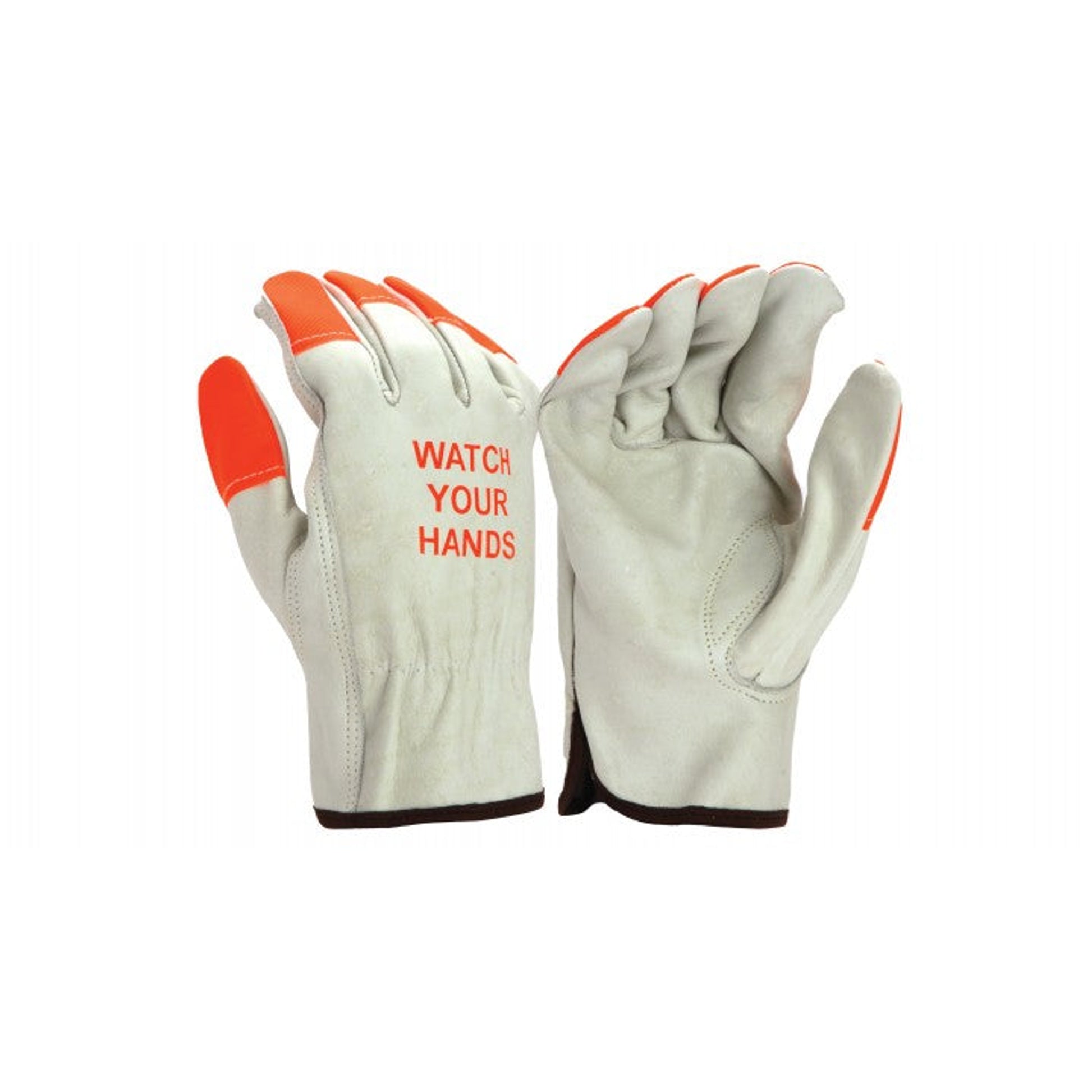 Pyramex-Value Grain Cow Driver Keystone W/ Hi-Viz Orange Finger Tips And Watch Your Hands" Logo