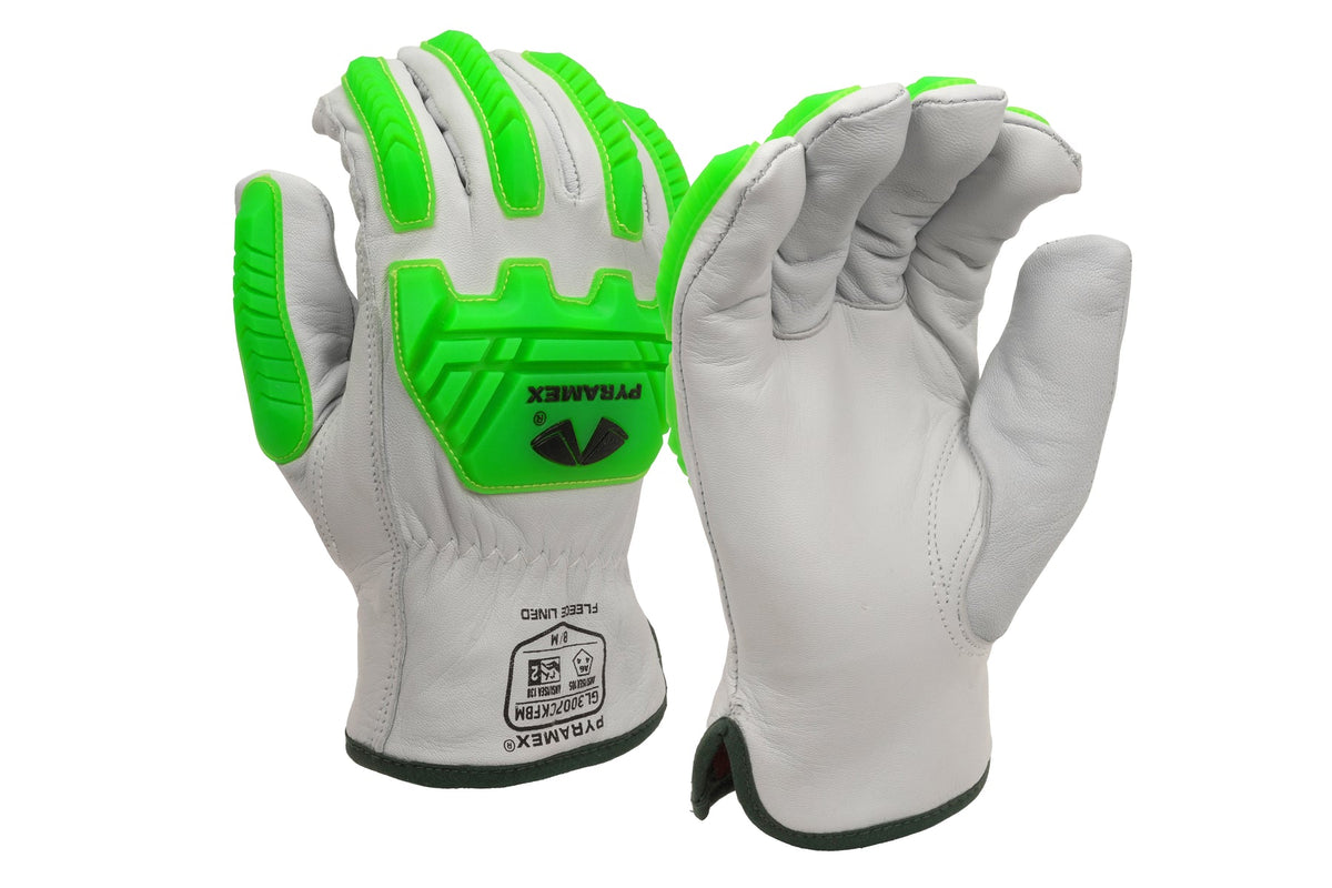 Pyramex GL3007CKFB insulated goatskin driver glove with hi-vis Level 2 impact protection and A6 cut liner