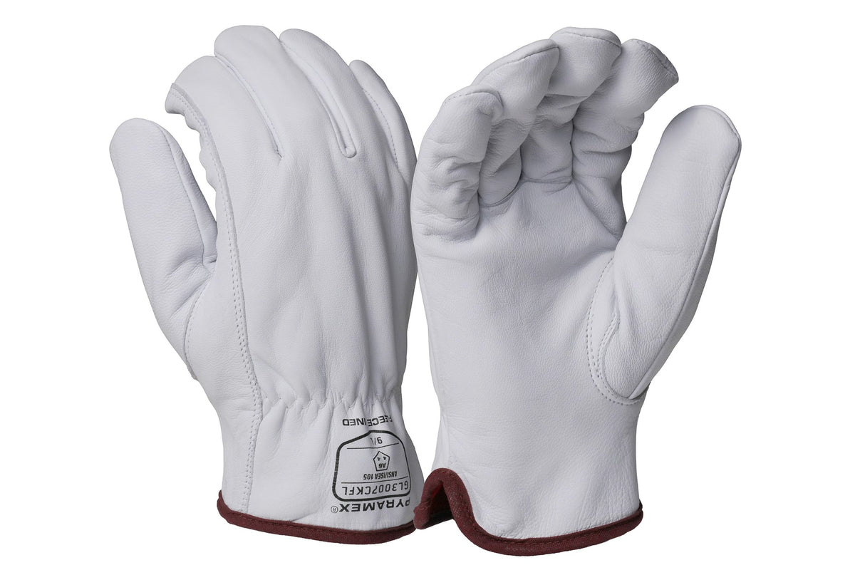Pyramex GL3007CKF insulated goatskin leather driver glove with A6 HPPE cut liner and fleece lining