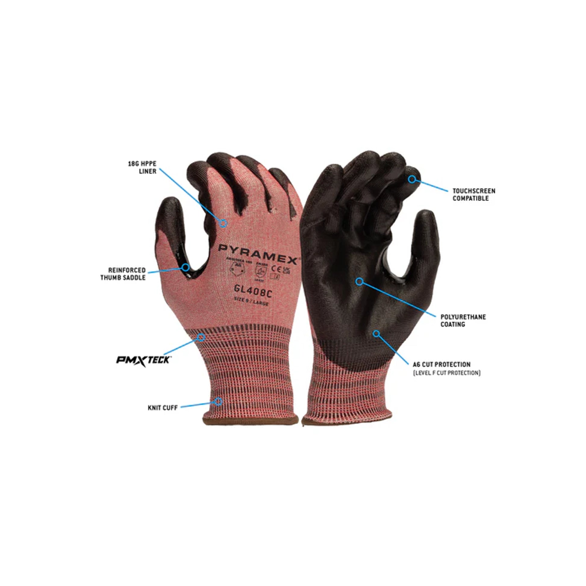 Pyramex GL408C Premium PU 18G HPPE Liner Cut Level A6