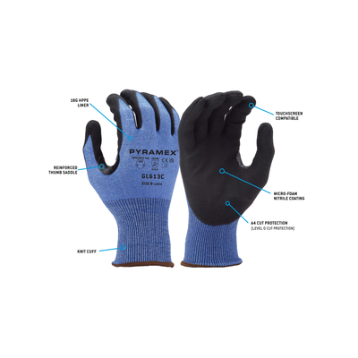 Pyramex GL613 Nitrile 18G Touchscreen Dipped Micro-Foam Nitrile Cut Level A4