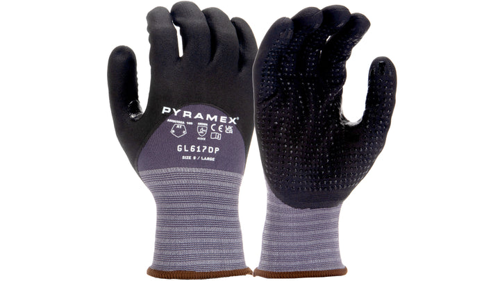 Pyramex- Nitrile 15G Nylon/Spandex 3/4Dip Dots - Micro Foam Nitrile w/ Dotted Palm