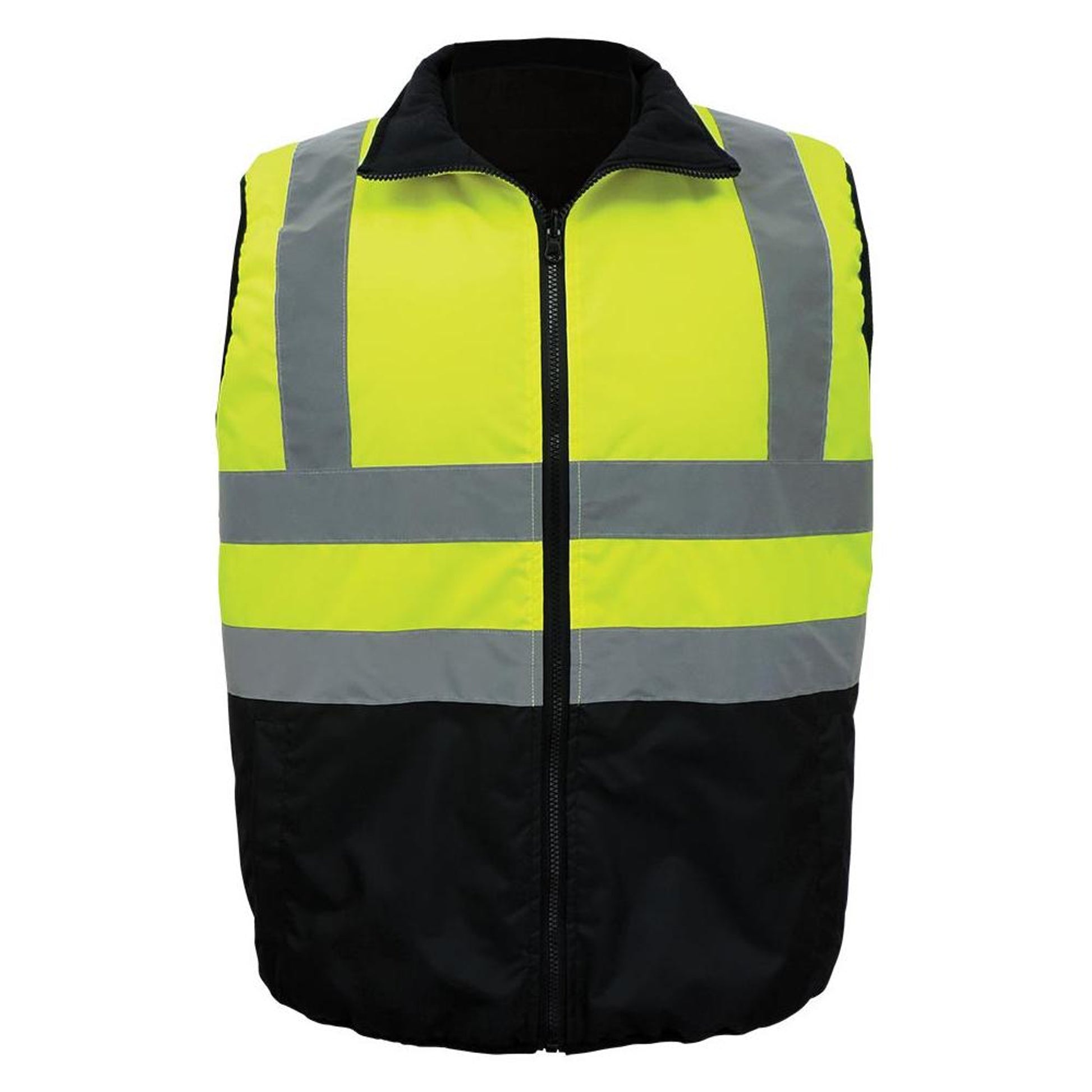 Global Glove FrogWear Class 2 Hi-Viz Lime Reversible Insulated Safety Vest with Zipper - GLO-V1 - Each