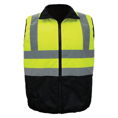 Global Glove FrogWear Class 2 Hi-Viz Lime Reversible Insulated Safety Vest with Zipper - GLO-V1 - Each