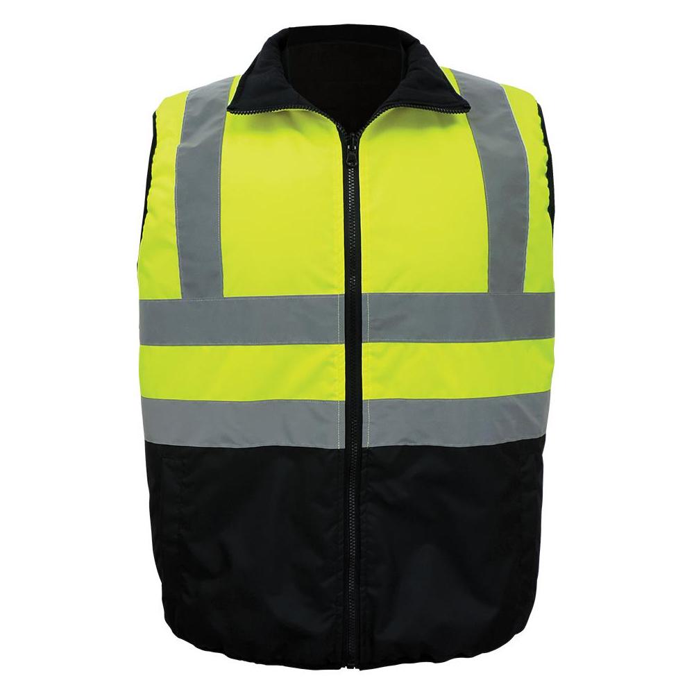 Global Glove FrogWear Class 2 Hi-Viz Lime Reversible Insulated Safety Vest with Zipper - GLO-V1 - Each