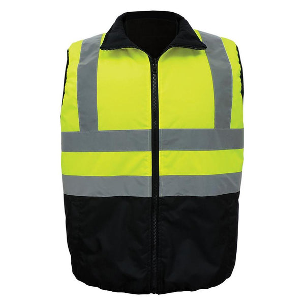 Global Glove FrogWear Class 2 Hi-Viz Lime Reversible Insulated Safety Vest with Zipper - GLO-V1 - Each