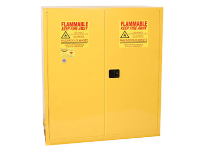 Justrite Haz-Mat Two Drum Vertical Safety Cabinet - 110 Gallon - 1 Shelf - 2 Door - Manual Close - Yellow - HAZ1955X