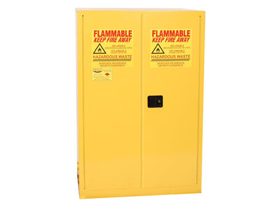 Justrite Haz-Mat Two Drum Vertical Safety Cabinet - 60 Gallon - 1 Shelf - 2 Door - Self Close - Yellow - HAZ9010X