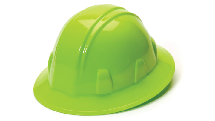 Pyramex - SL Series Full Brim Hard Hat - Hi Vis Green-Full Brim 4 Pt Ratchet Suspension - 12/Each