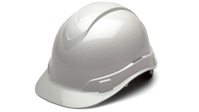 Pyramex Ridgeline Cap Style Hard Hat Shiny White Graphite Pattern 4 Pt Ratchet Suspension