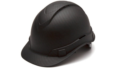 Pyramex Ridgeline Cap Style Vented Hard Hat Matte Black Graphite Pattern Vented 4 Pt Ratchet Suspension