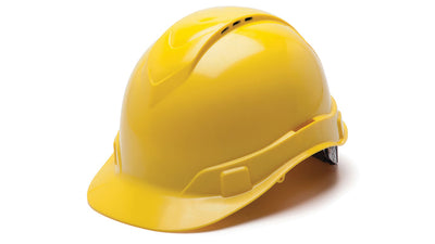 Pyramex Ridgeline Cap Style Hard Hat Yellow - Vented 4 Pt Ratchet Suspension