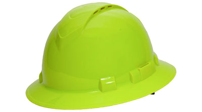 Pyramex Ridgeline Full Brim Hard Hat Hi-Viz Lime 4 Pt Ratchet Suspension Vented