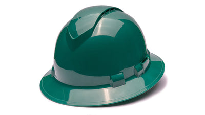 Pyramex Ridgeline Full Brim Hard Hat Vented Green 4 Pt Ratchet Suspension