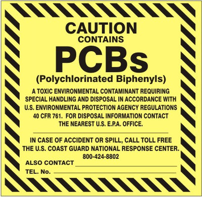 CAUTION CONTAINS PCBs POLYCHLORINATED BIPHENYLSA TOXIC - SHIPPING LABEL ROLL