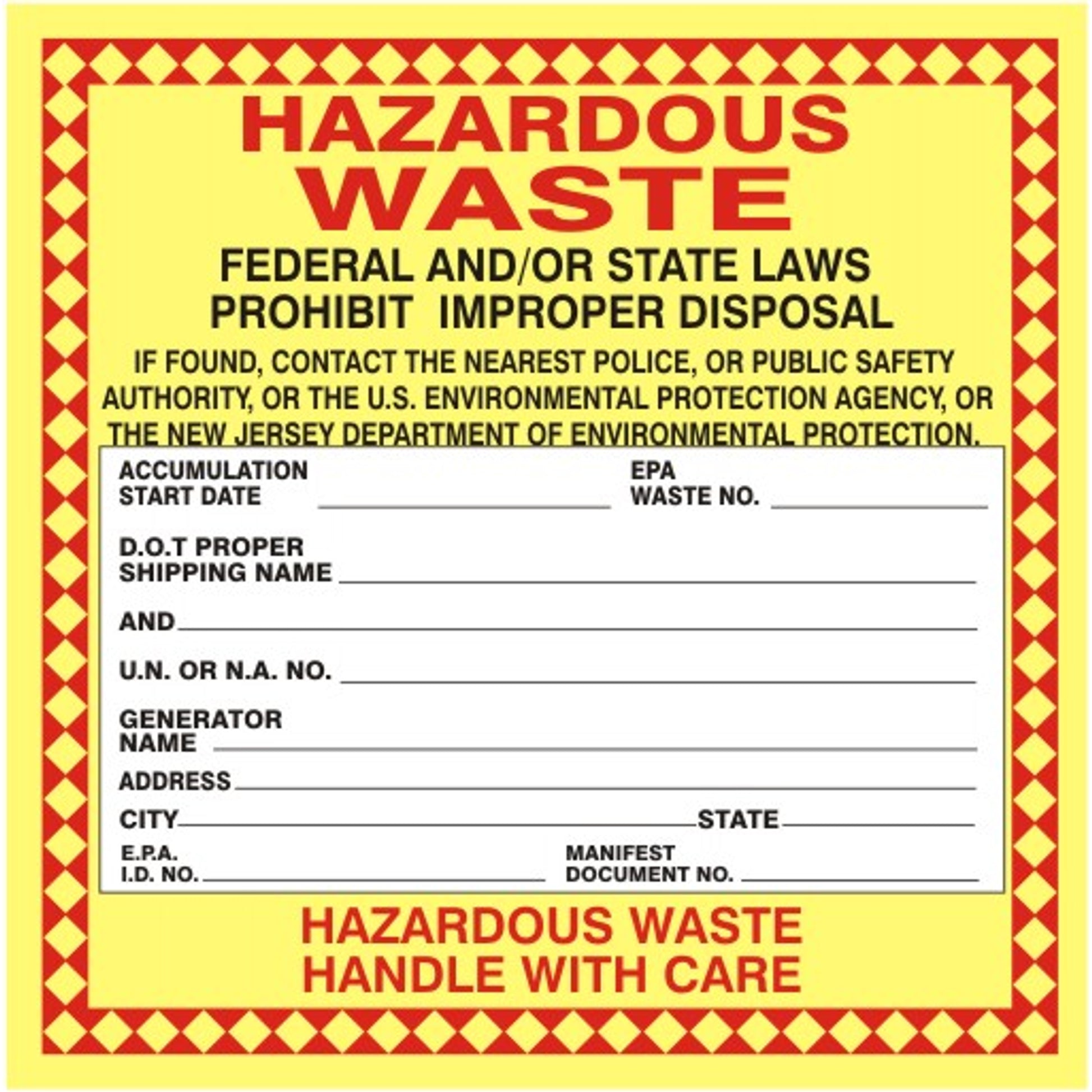HAZARDOUS WASTE FED AND/OR STATE LAW HAZARDOUS WASTE HANDLE - HAZARDOUS WASTE FED AND/OR STATE LAW HAZARDOUS WASTE HANDLE, 6X6, Adhesive Vinyl