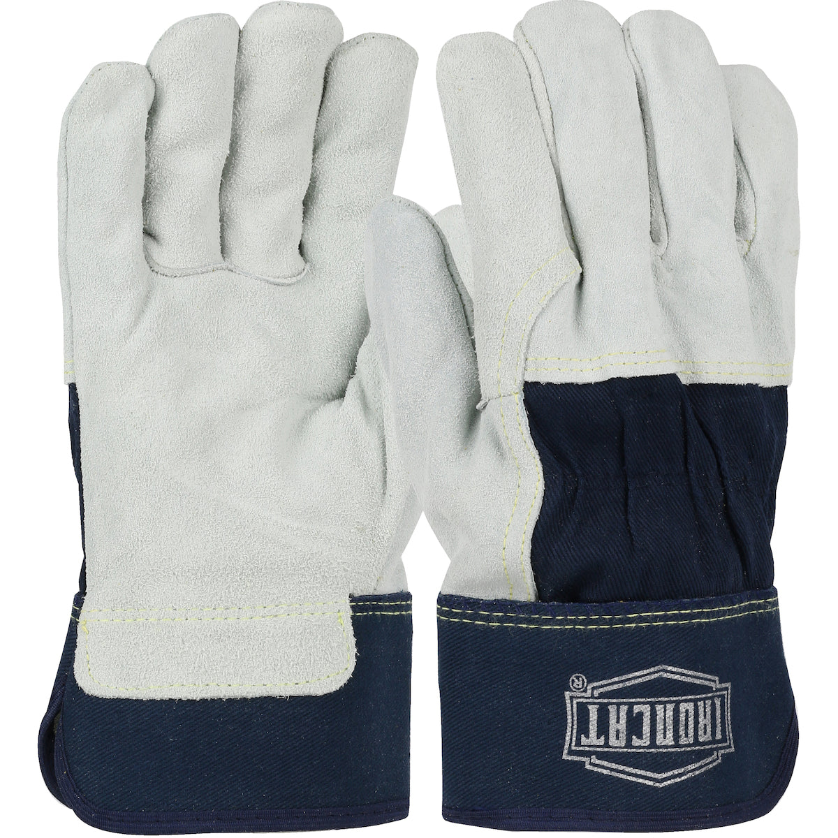 Ironcat Premium Split Cowhide Leather Palm Glove w/3/4 Back & Kevlar Stitching - Rubberized Safety Cuff - Navy - 1/DZ - IC65