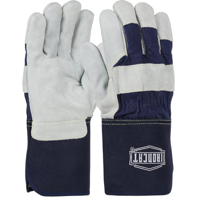 Ironcat Premium Split Cowhide Leather Palm Glove w/Fabric Back & Kevlar Stitching - Rubberized Gauntlet Cuff - Navy - 1/DZ - IC8