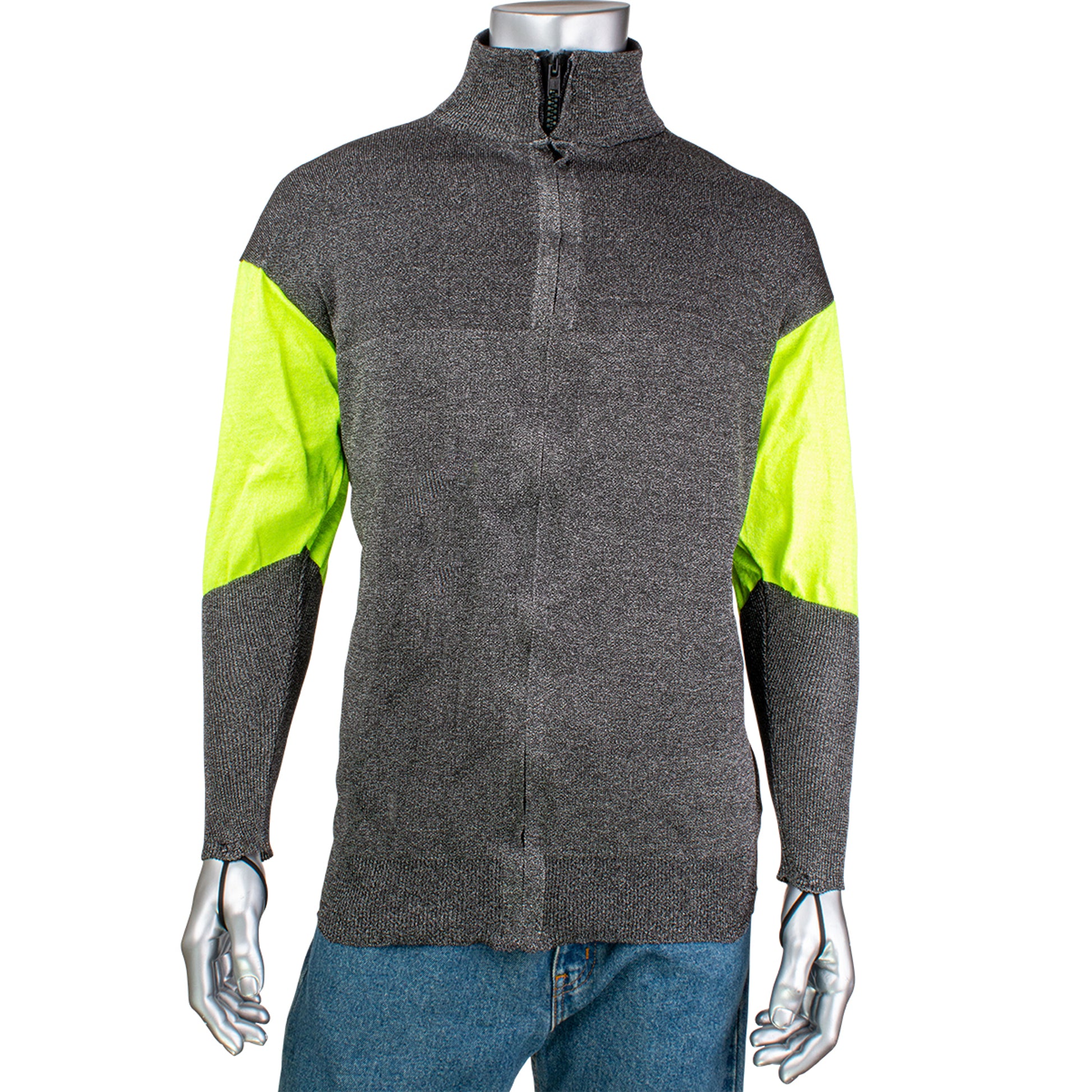 Kut Gard ATA PreventWear Blended Cut Resistant Jacket w/Hi-Vis Sleeves & Thumb Loops - Dark Gray - 1/EA - J100SP-3CM-HVB-TL