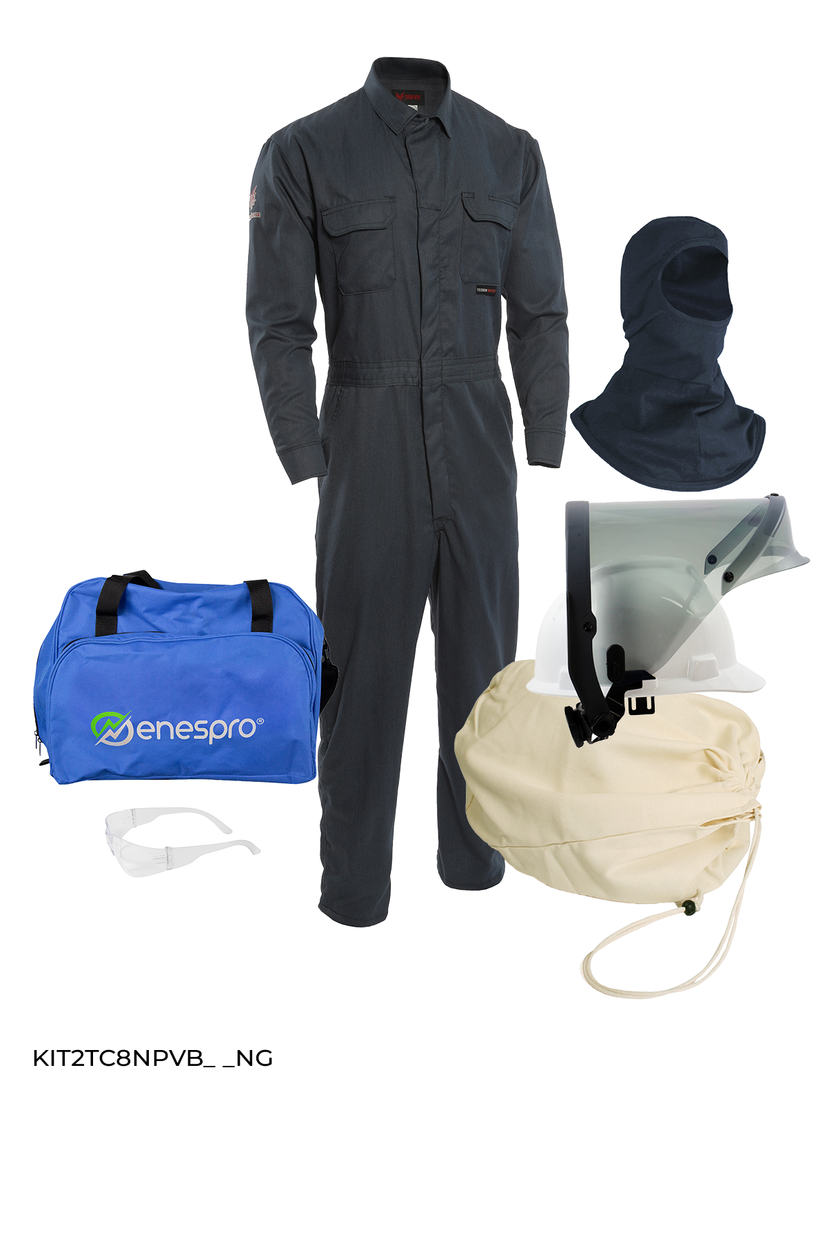 Enespro TECGEN FR 8 cal Coverall Arc Flash Kit with Balaclava- No Gloves - KIT2TC8 PVB NG