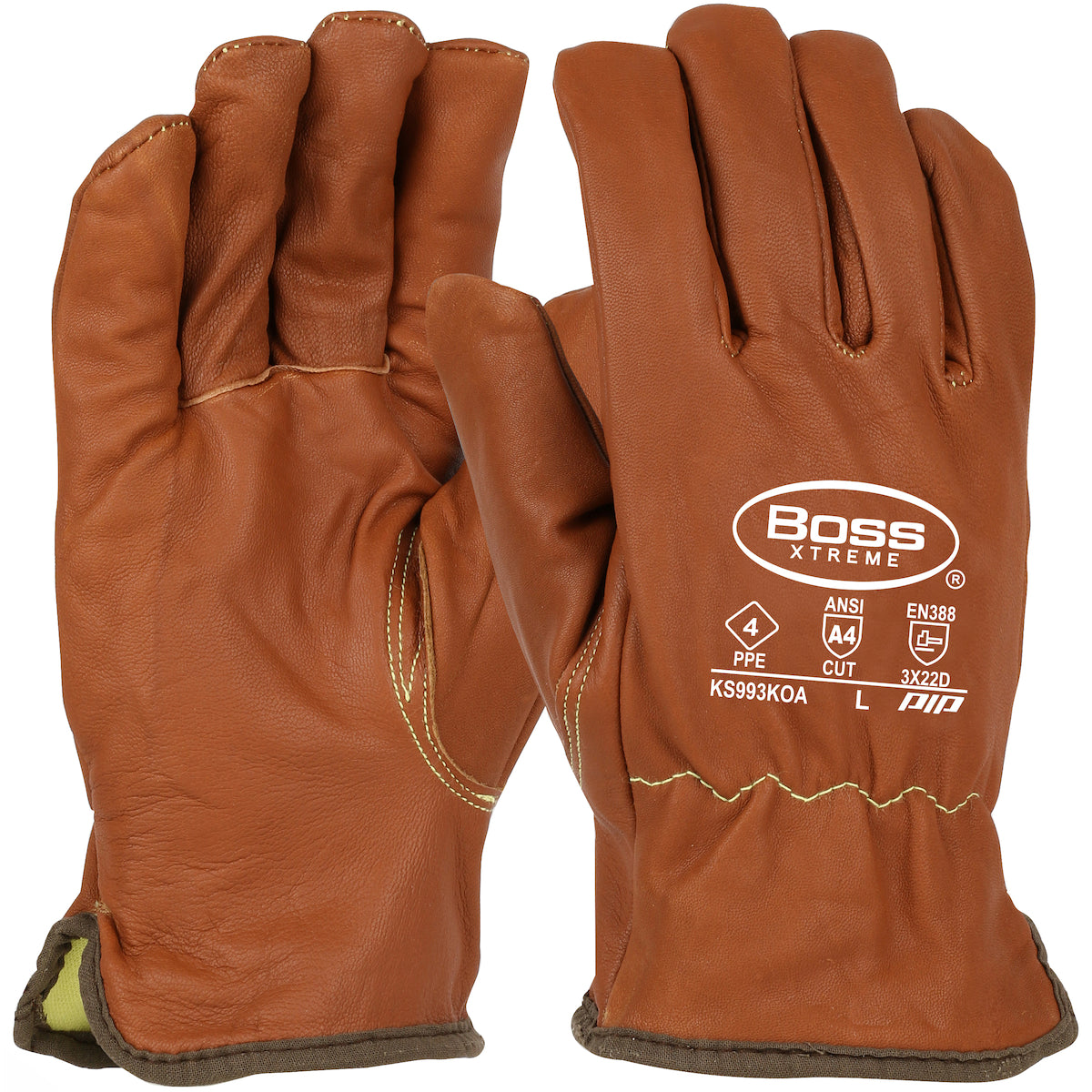 Boss Xtreme AR Top Grain Goatskin Leather Drivers Glove w/Oil Armor Finish & Para-Aramid Lining - Keystone Thumb - Brown - 12/PR - KS993KOA