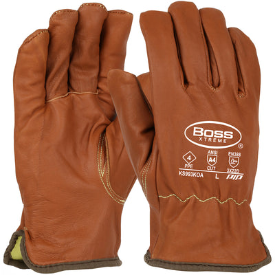Boss Xtreme AR Top Grain Goatskin Leather Drivers Glove w/Oil Armor Finish & Para-Aramid Lining - Keystone Thumb - Brown - 12/PR - KS993KOA
